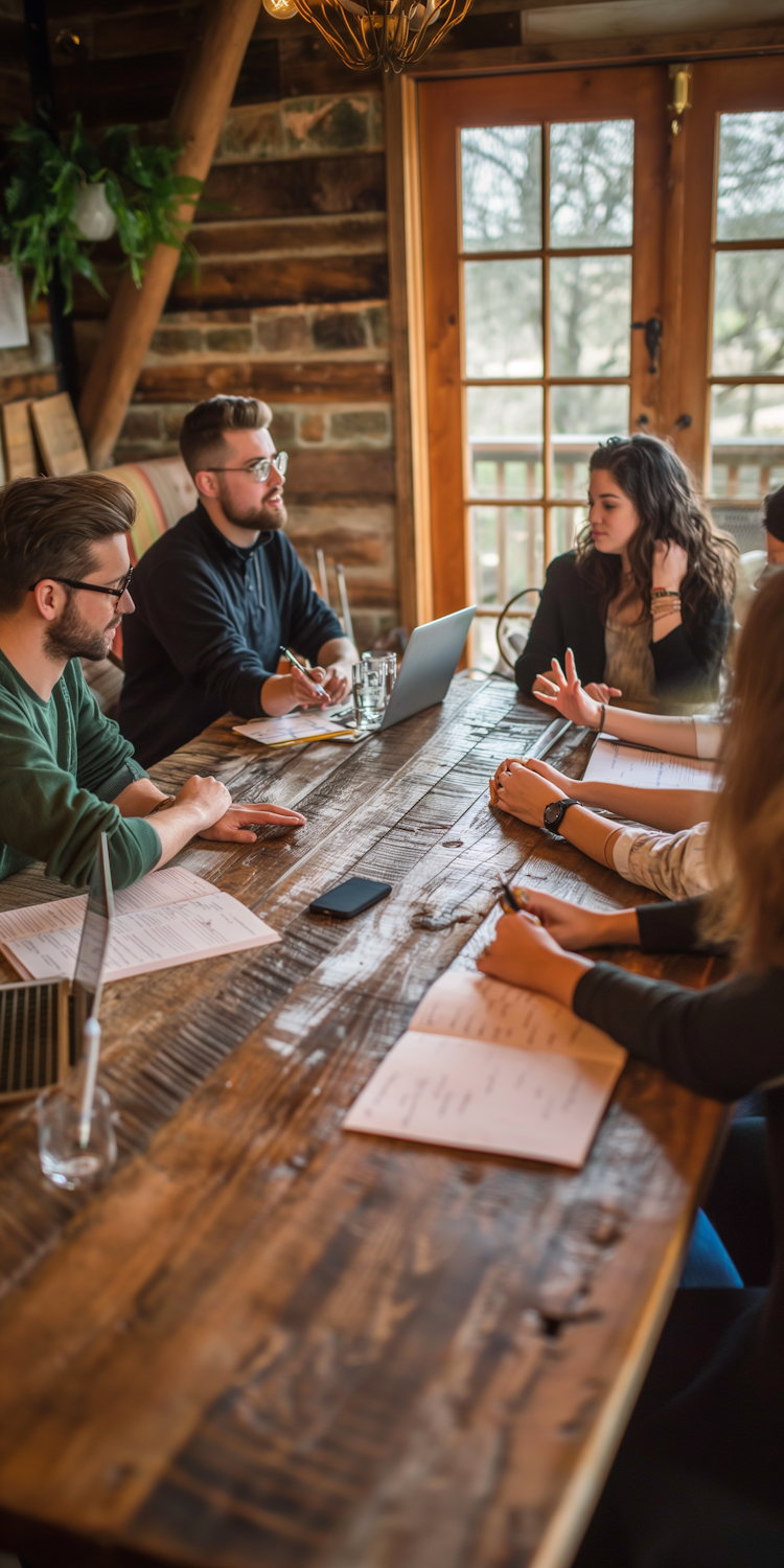 A diverse group of people engaged in a clear and friendly discussion, representing effective communication using contractions.