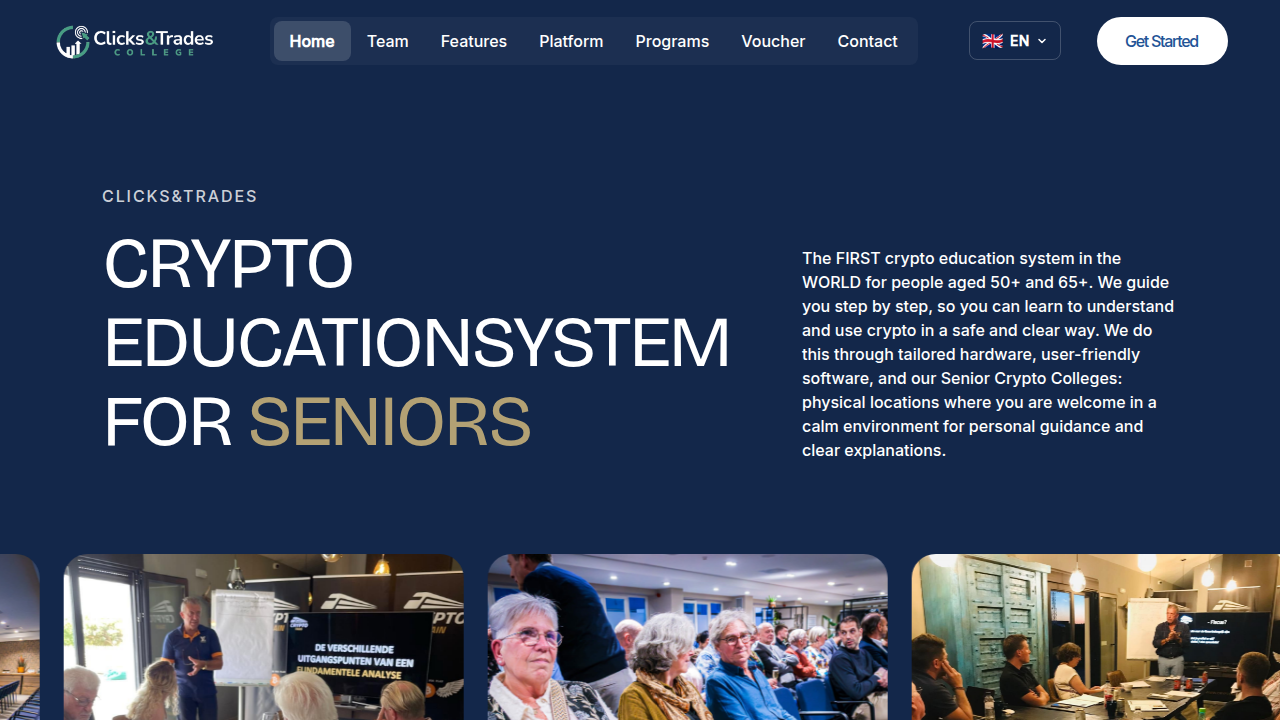 The homepage of Clicks and Trades, a resource offering crypto tips and safety advice for users.